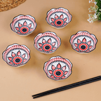 Red & Black Floral Scallop-Edge Ceramic Bowls - Set of 6 - The Golden Theory