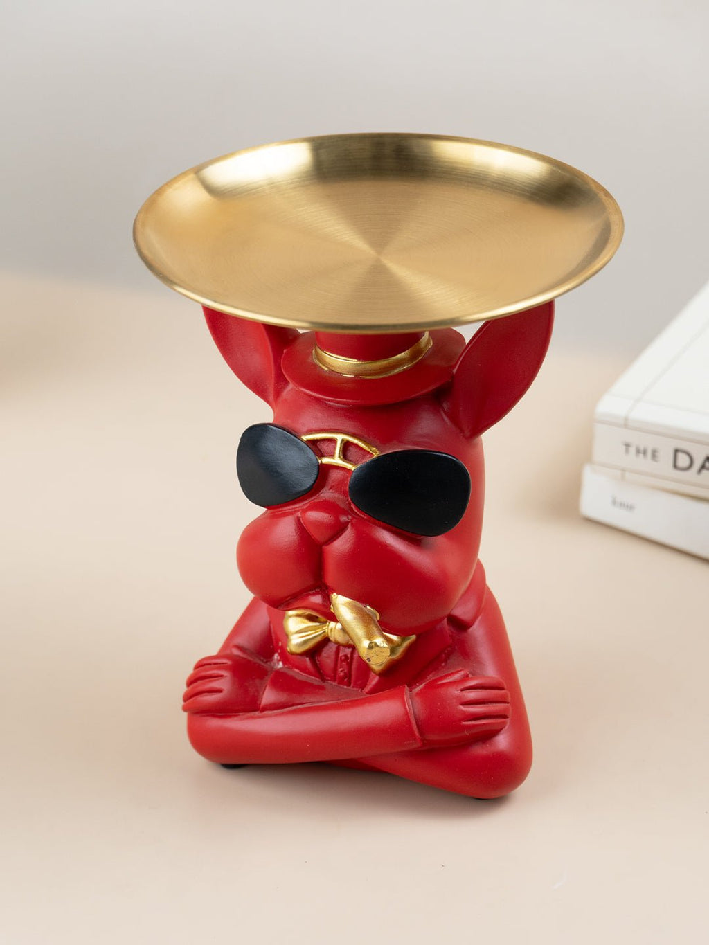 Red Bulldog Figurine with Gold Tray - The Golden Theory