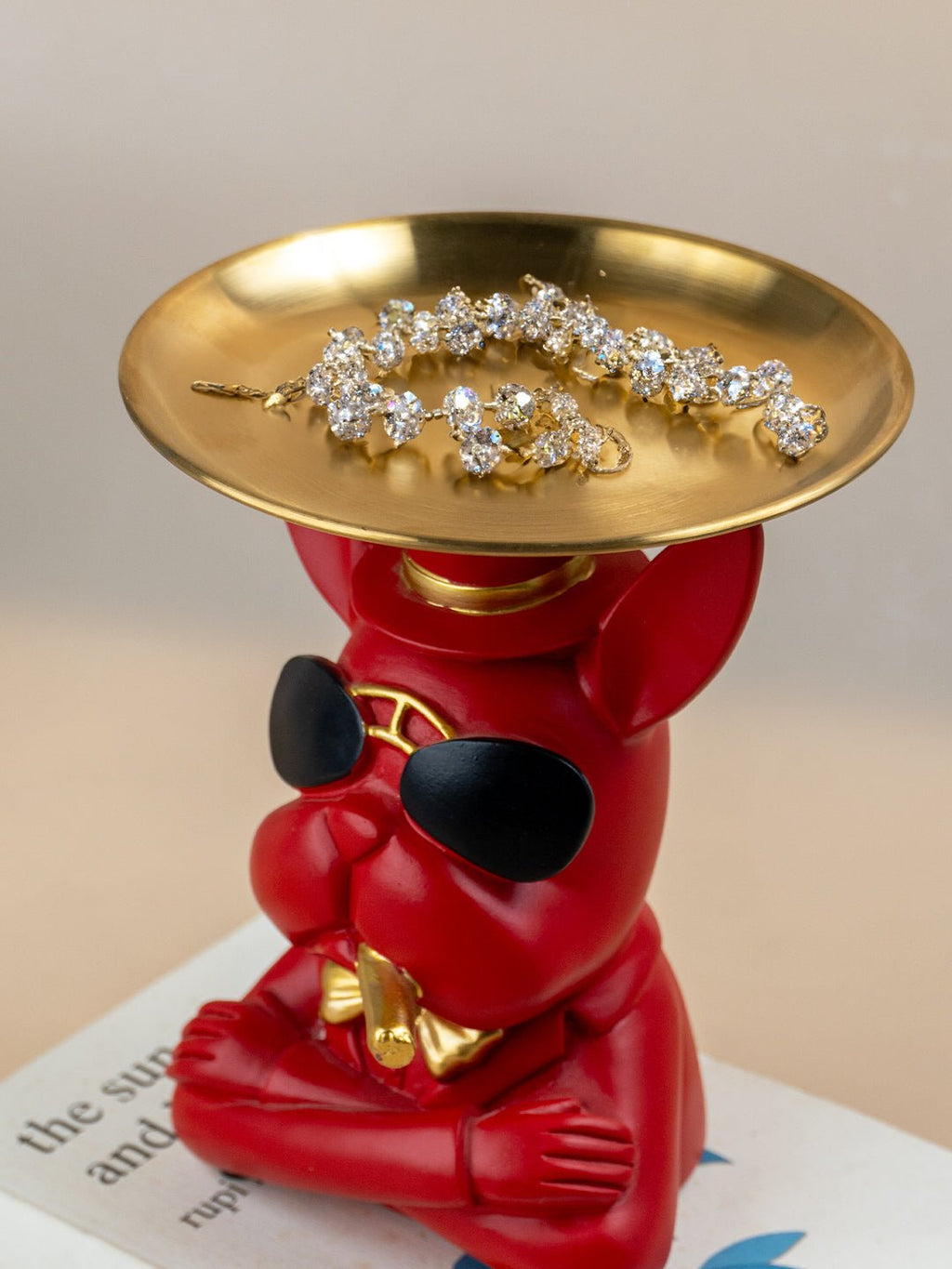 Red Bulldog Figurine with Gold Tray - The Golden Theory