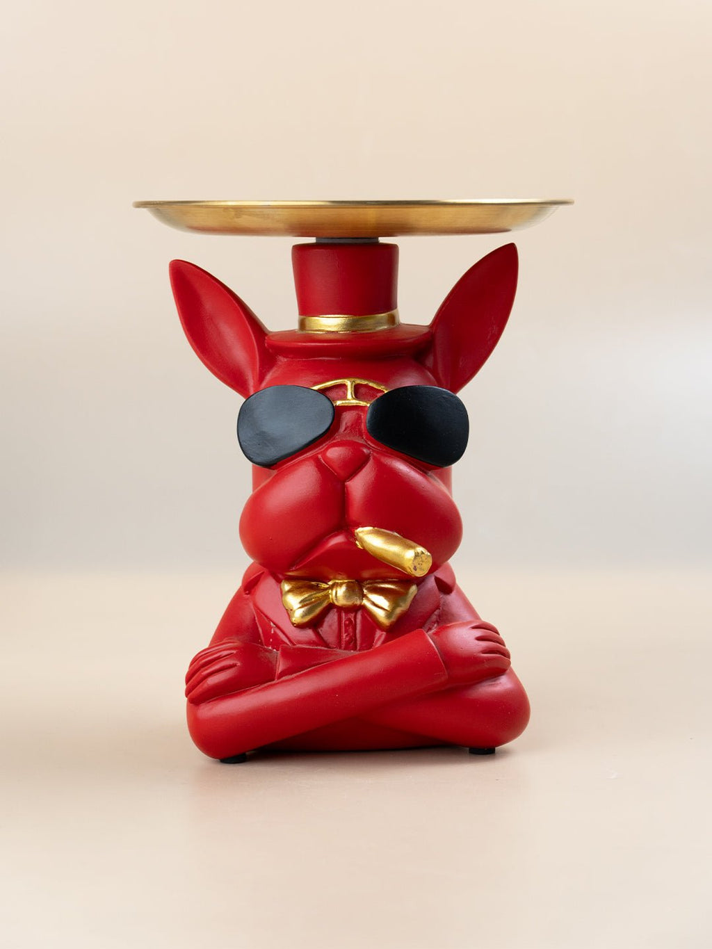 Red Bulldog Figurine with Gold Tray - The Golden Theory