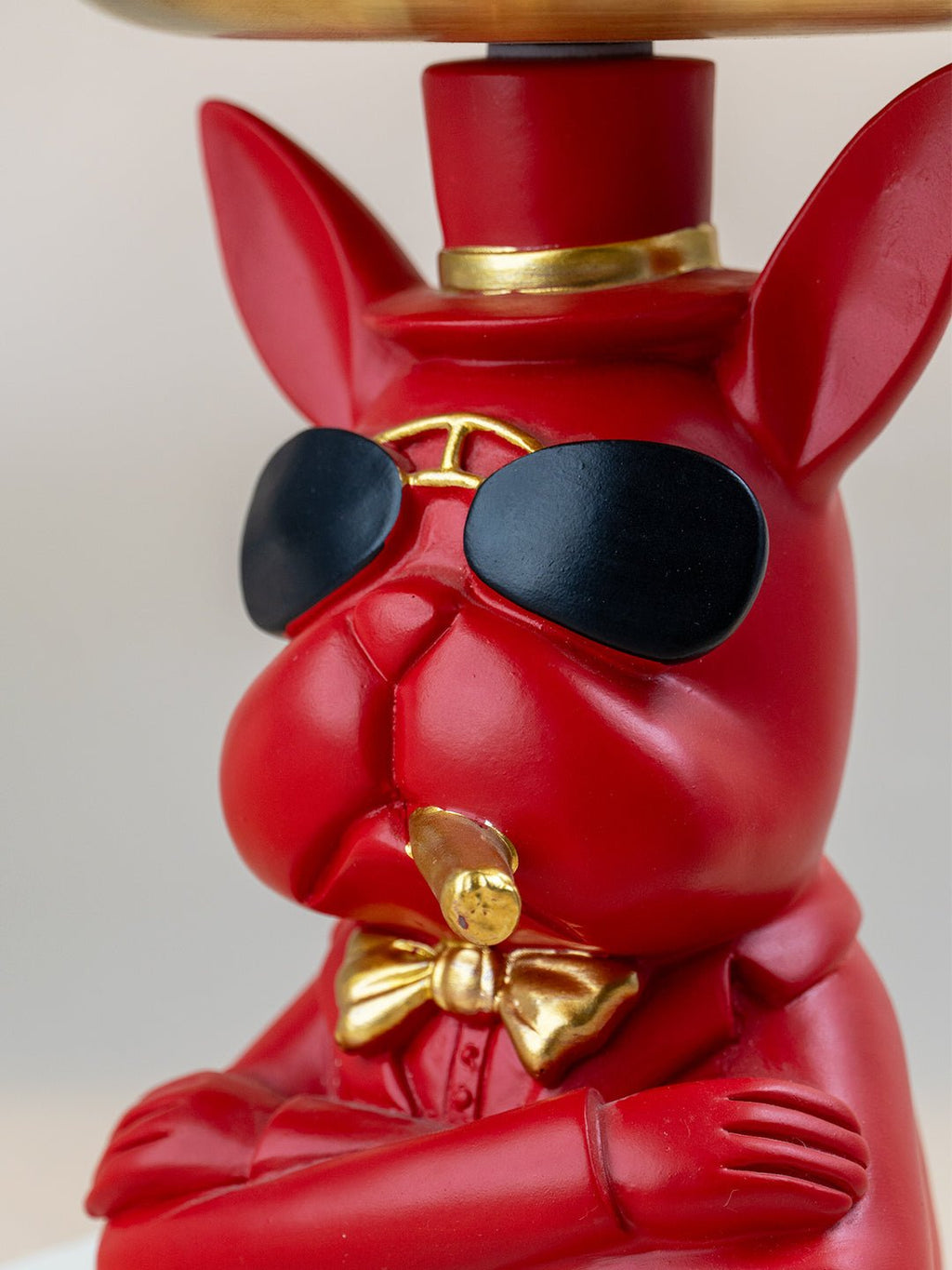 Red Bulldog Figurine with Gold Tray - The Golden Theory