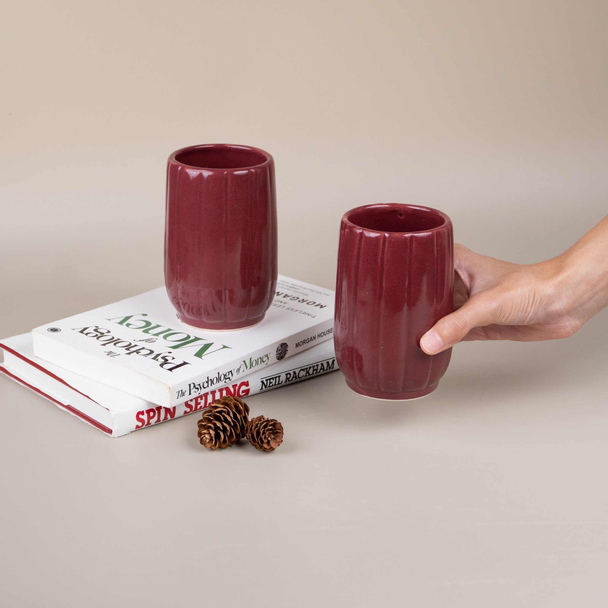 Red Ceramic Lassi Glasses | Set of 2 - The Golden Theory