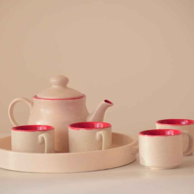 Red Ceramic Tea Set with Tray | Set of 6 Secondary image
