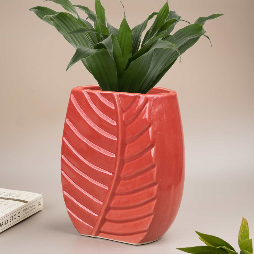 Red Color Leaf Shaped Flower Vase Main image