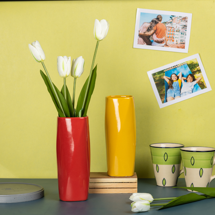 Red Color Pipe-Shaped Long Flower Vase