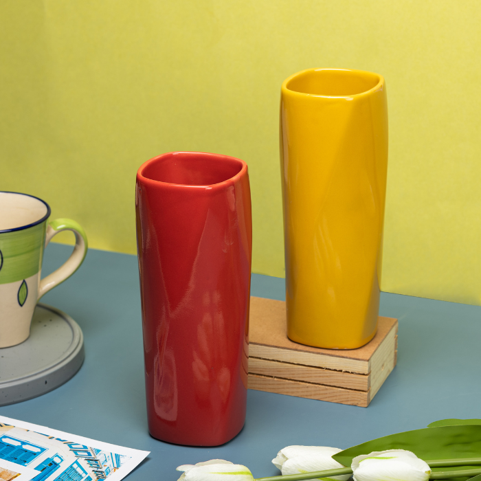 Red Color Pipe-Shaped Long Flower Vase