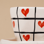Red Heart and Grid Pattern Ceramic Cup and Saucer Set - The Golden Theory