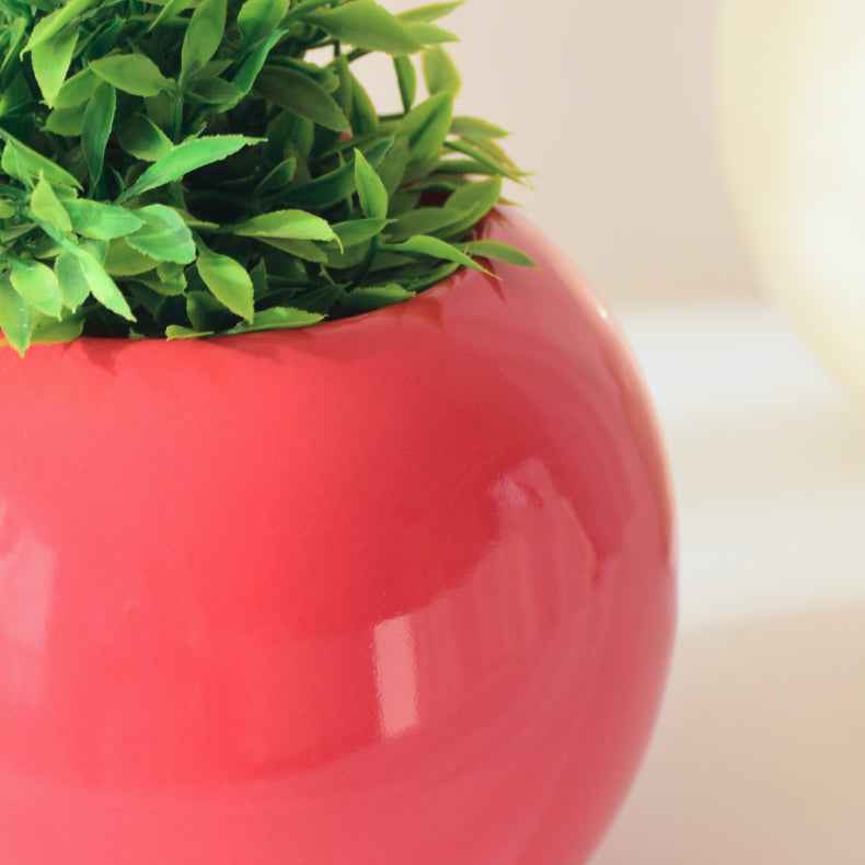 Red Round-Shaped Ceramic Flower Vase