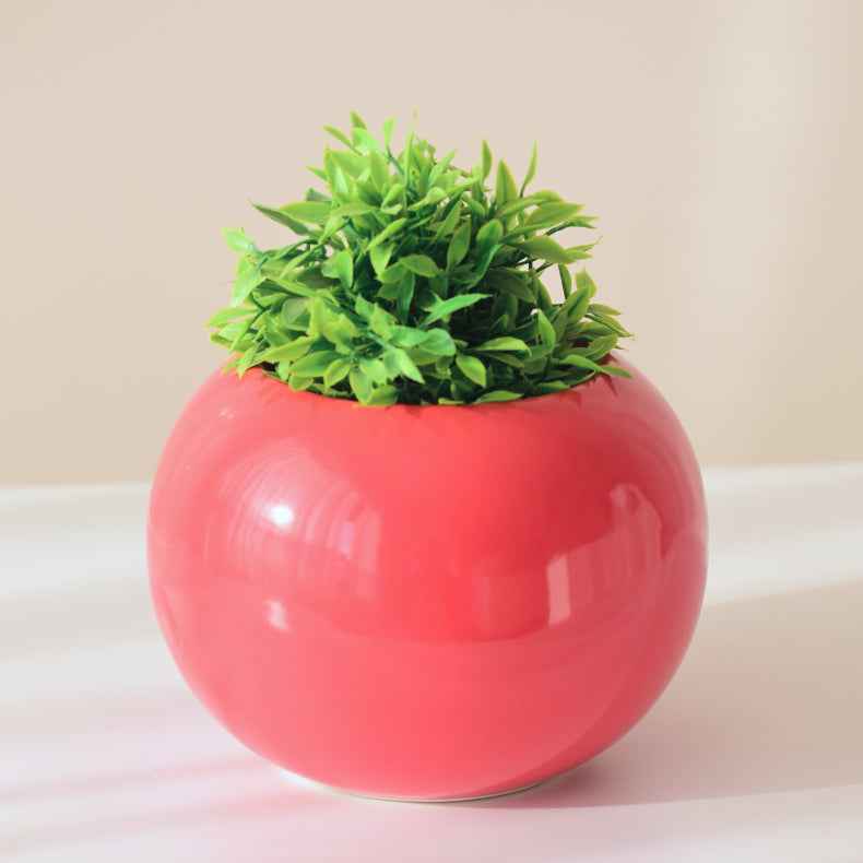 Red Round-Shaped Ceramic Flower Vase