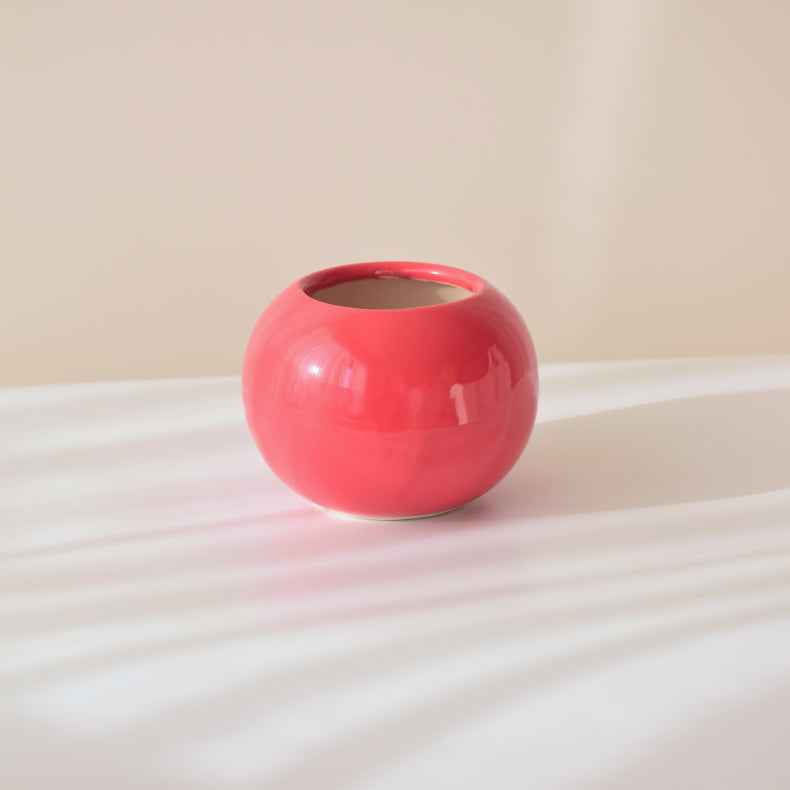 Red Round-Shaped Ceramic Flower Vase