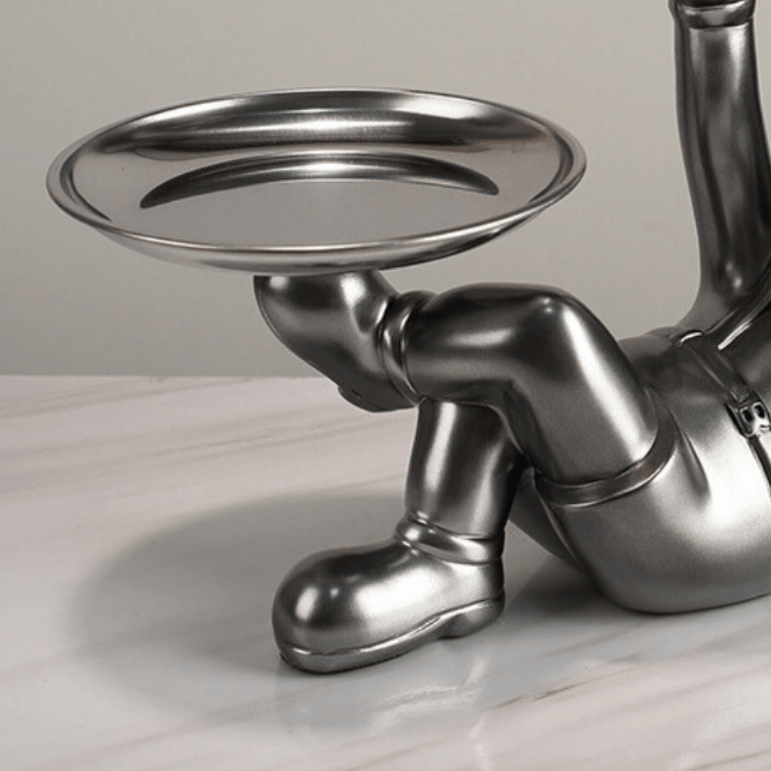 Resting Dog with Plates Sculpture - The Golden Theory