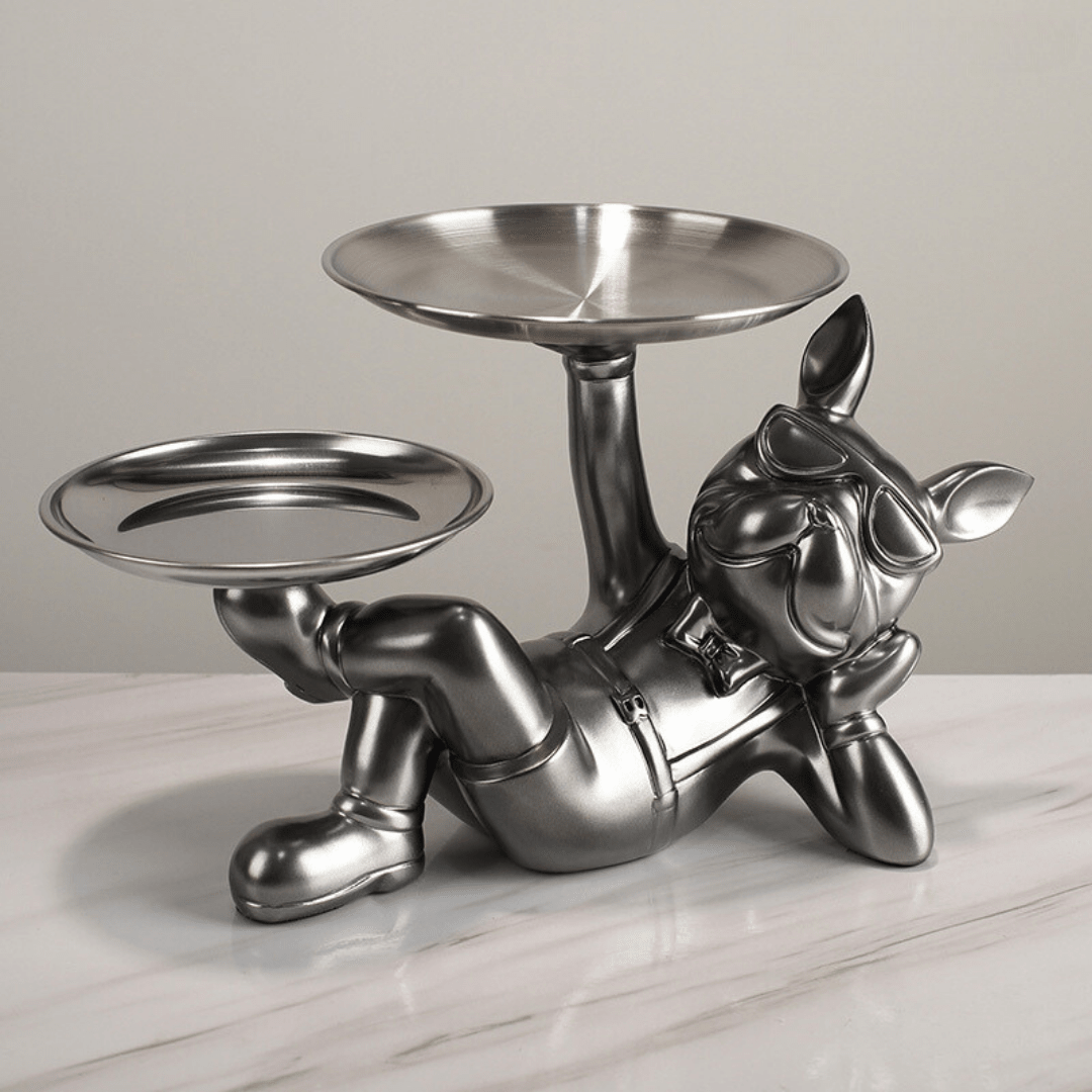 Resting Dog with Plates Sculpture - The Golden Theory Main image