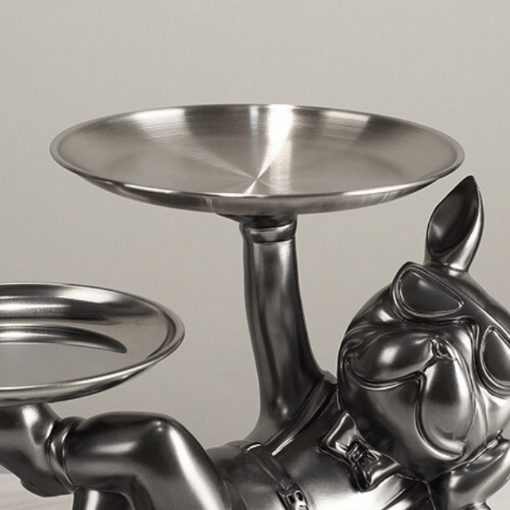 Resting Dog with Plates Sculpture - The Golden Theory