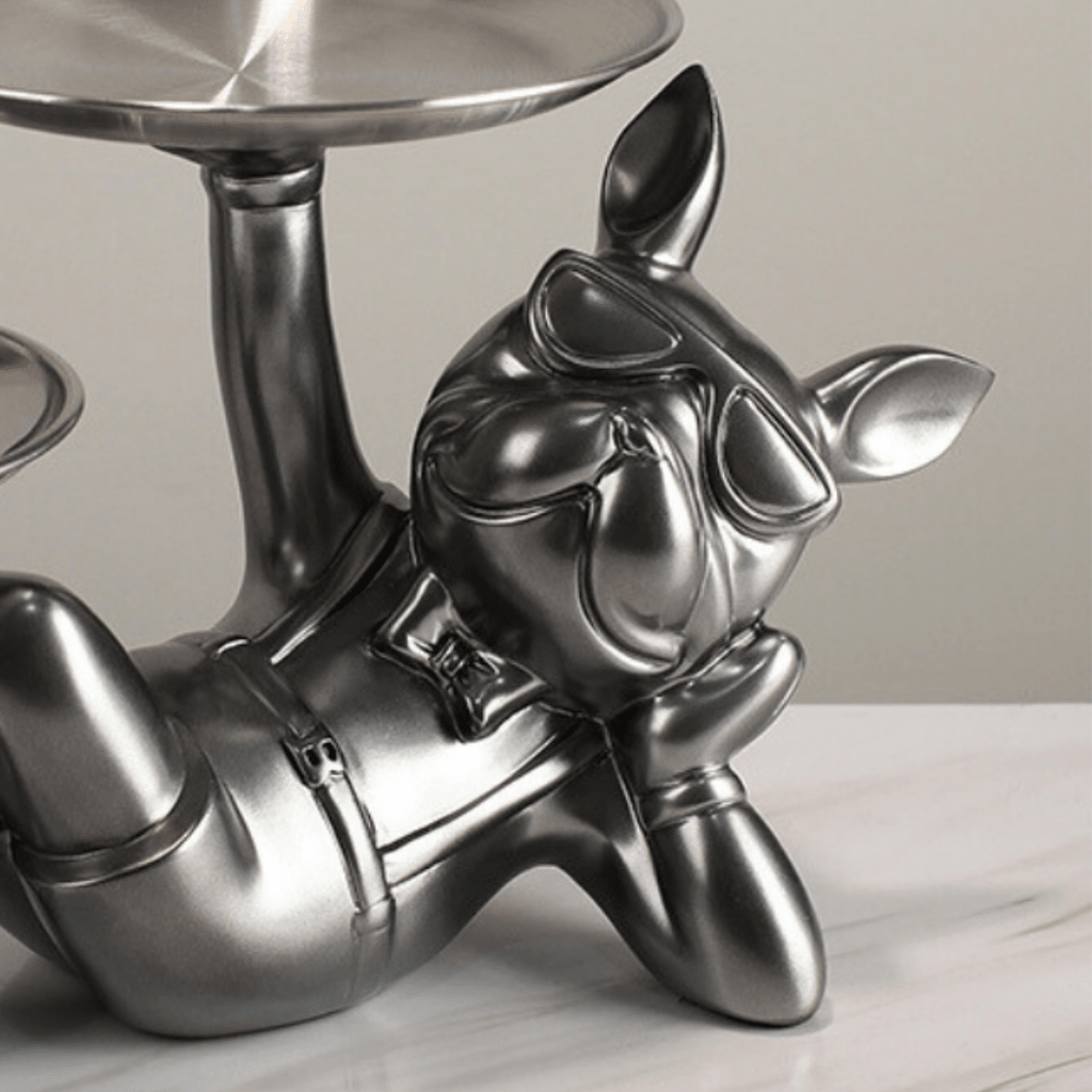 Resting Dog with Plates Sculpture - The Golden Theory