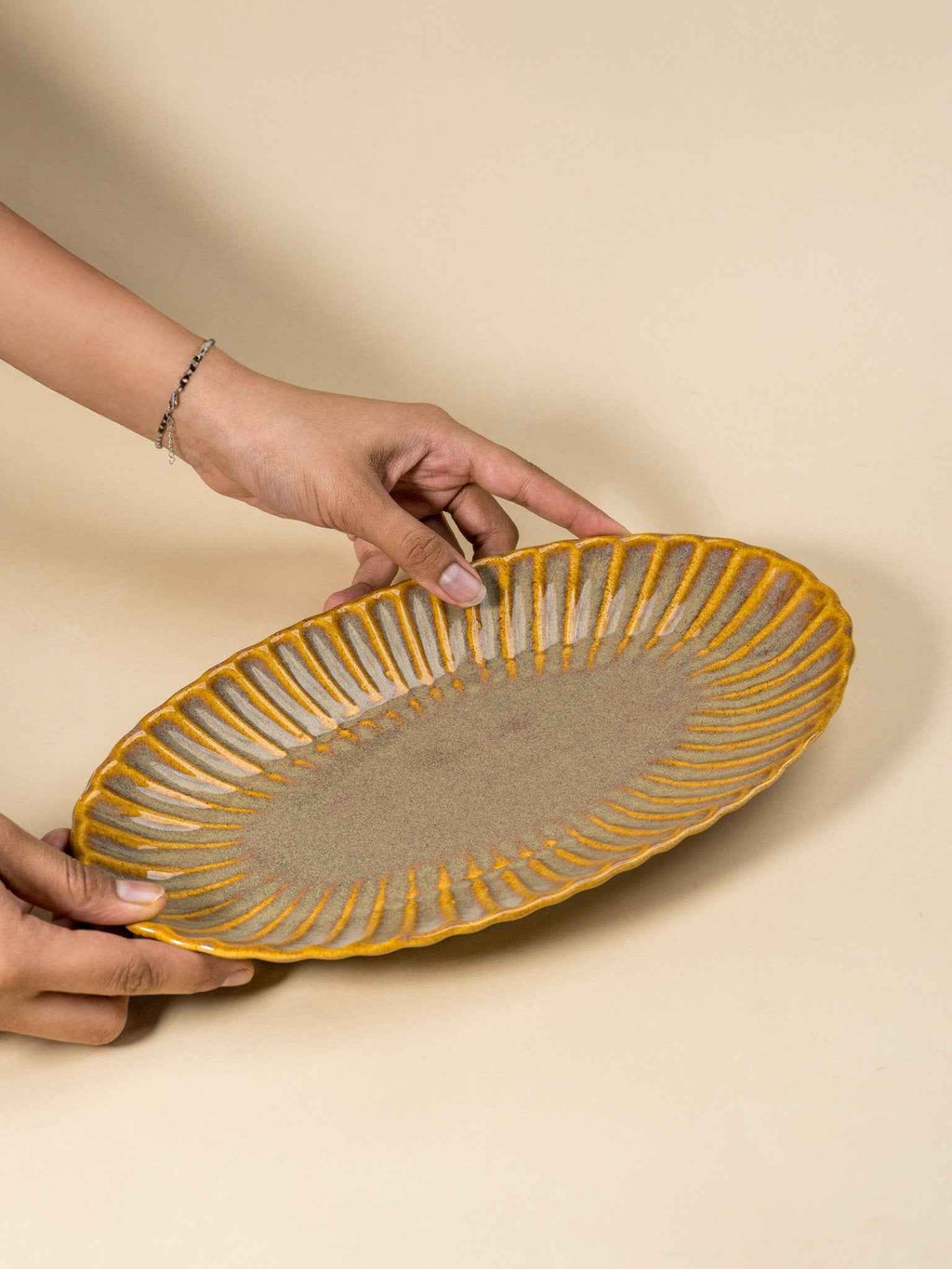 Ribbed Amber Oval Serving Platter