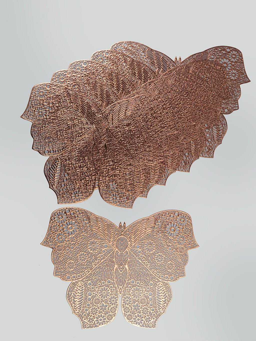 Rose Gold Butterfly Cutout Table Mat with Intricate Floral Design - The Golden Theory