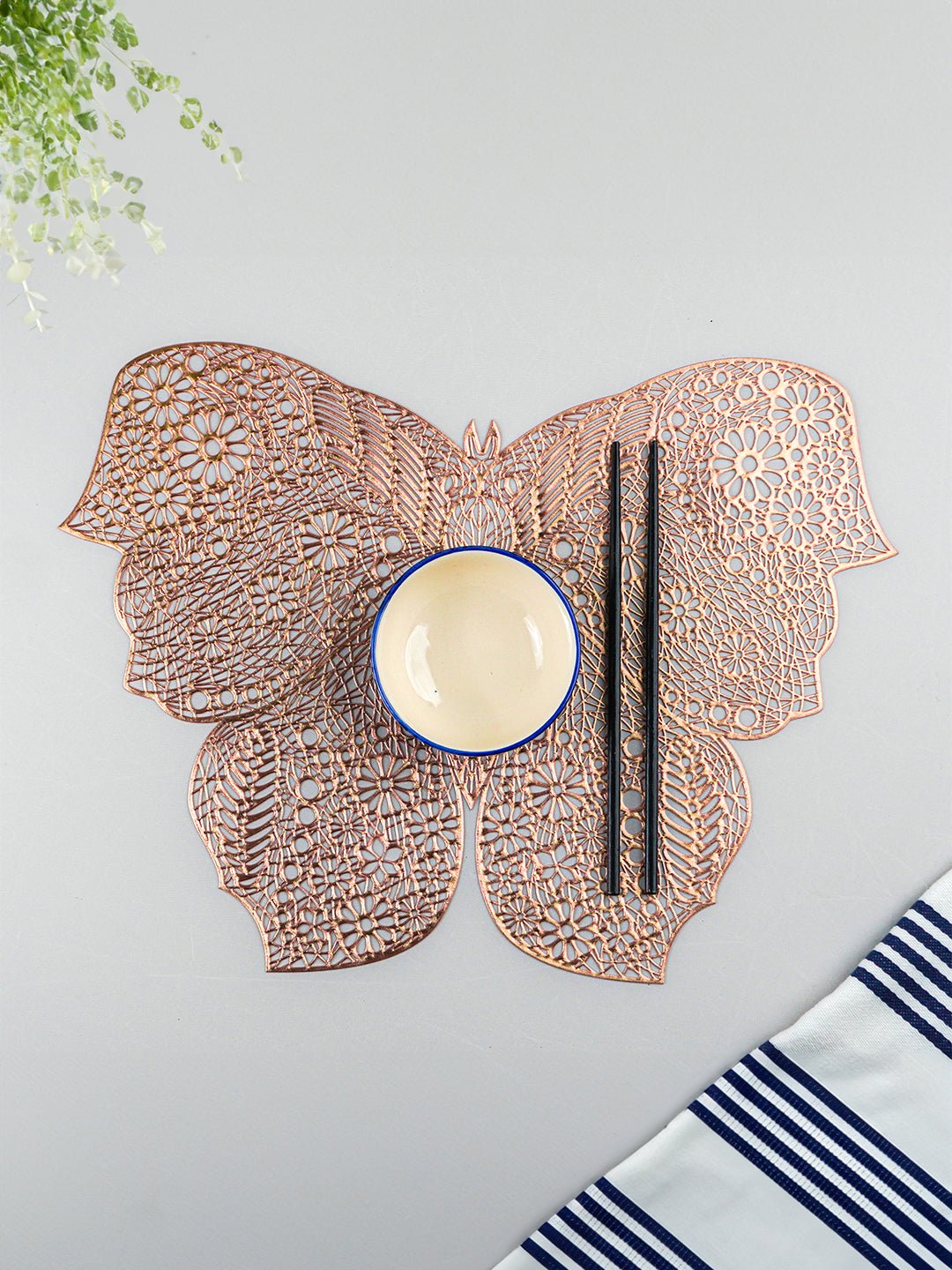 Rose Gold Butterfly Cutout Table Mat with Intricate Floral Design Secondary image