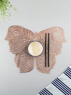 Rose Gold Butterfly Cutout Table Mat with Intricate Floral Design - The Golden Theory