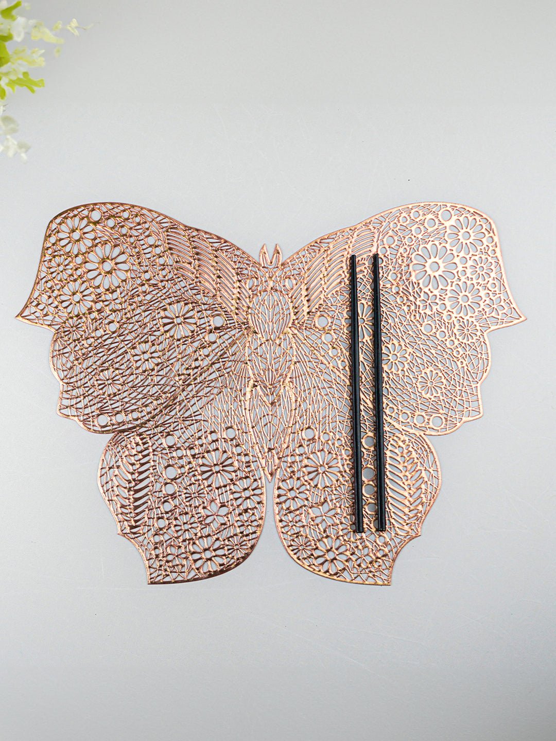 Rose Gold Butterfly Cutout Table Mat with Intricate Floral Design - The Golden Theory Main image