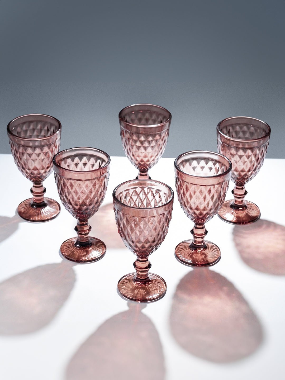 Rose-Pink Diamond-Cut Goblets - Set of 6 - The Golden Theory