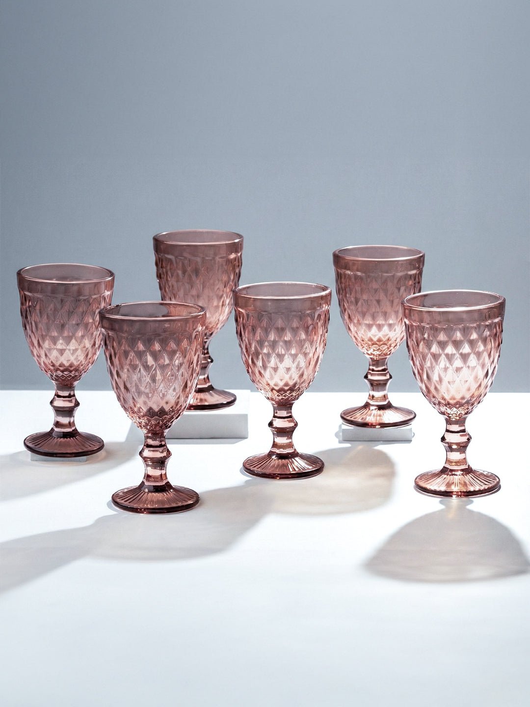 Rose-Pink Diamond-Cut Goblets - Set of 6 - The Golden Theory Main image