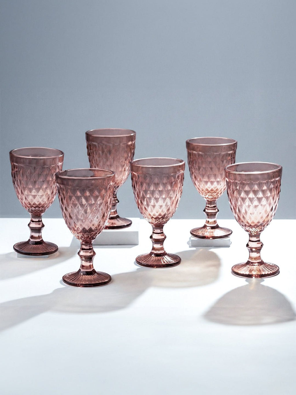 Rose-Pink Diamond-Cut Goblets - Set of 6 - The Golden Theory