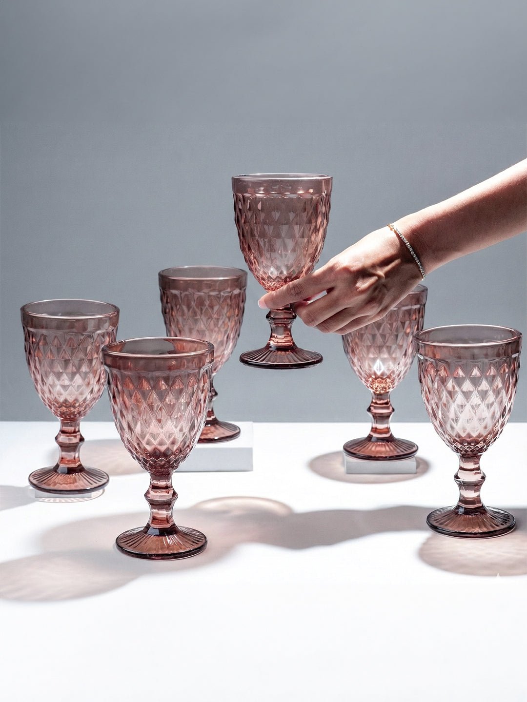 Rose-Pink Diamond-Cut Goblets - Set of 6 Secondary image