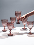 Rose-Pink Diamond-Cut Goblets - Set of 6 - The Golden Theory
