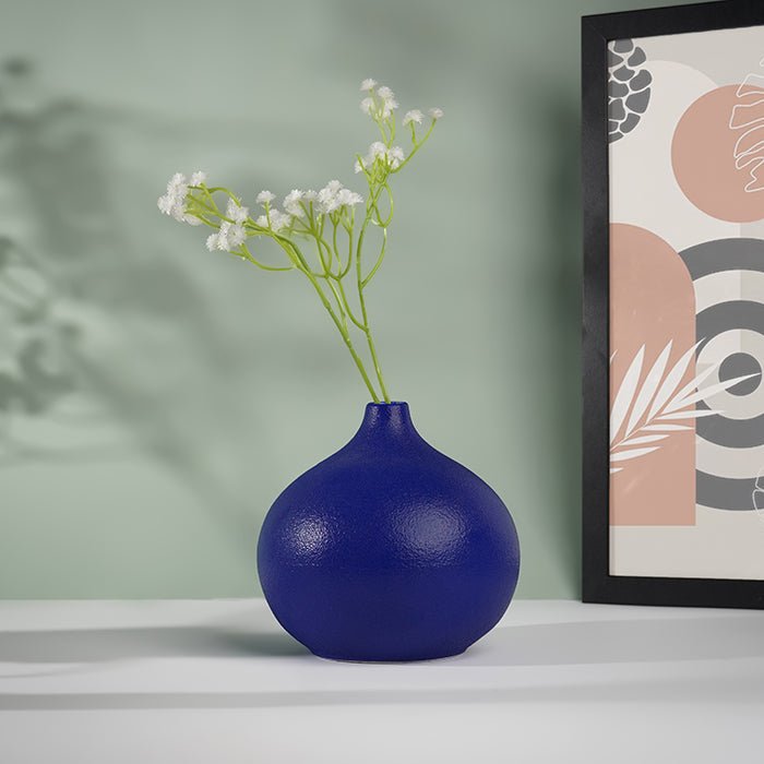 Royal Blue Textured Ceramic Teardrop Vase - The Golden Theory