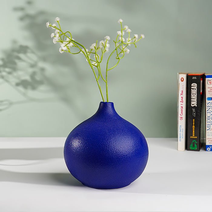 Royal Blue Textured Ceramic Teardrop Vase - The Golden Theory