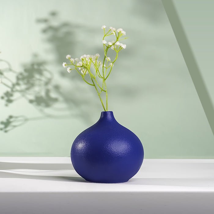 Royal Blue Textured Ceramic Teardrop Vase - The Golden Theory