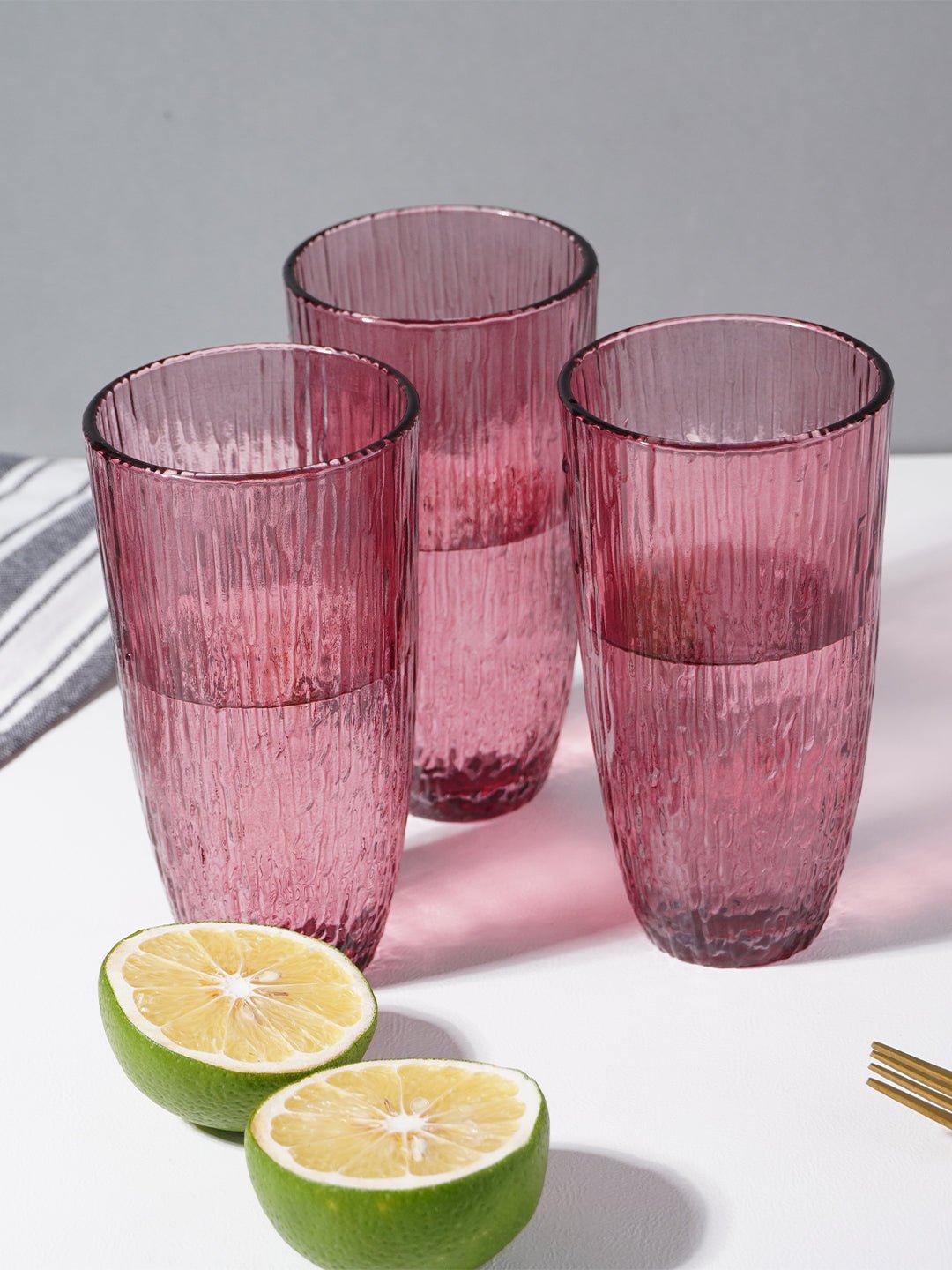 Ruby Red Ribbed Drinking Glasses - Set of 6 - The Golden Theory