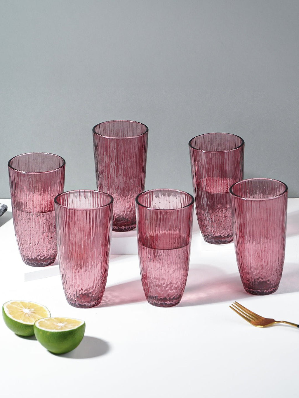 Ruby Red Ribbed Drinking Glasses - Set of 6 - The Golden Theory