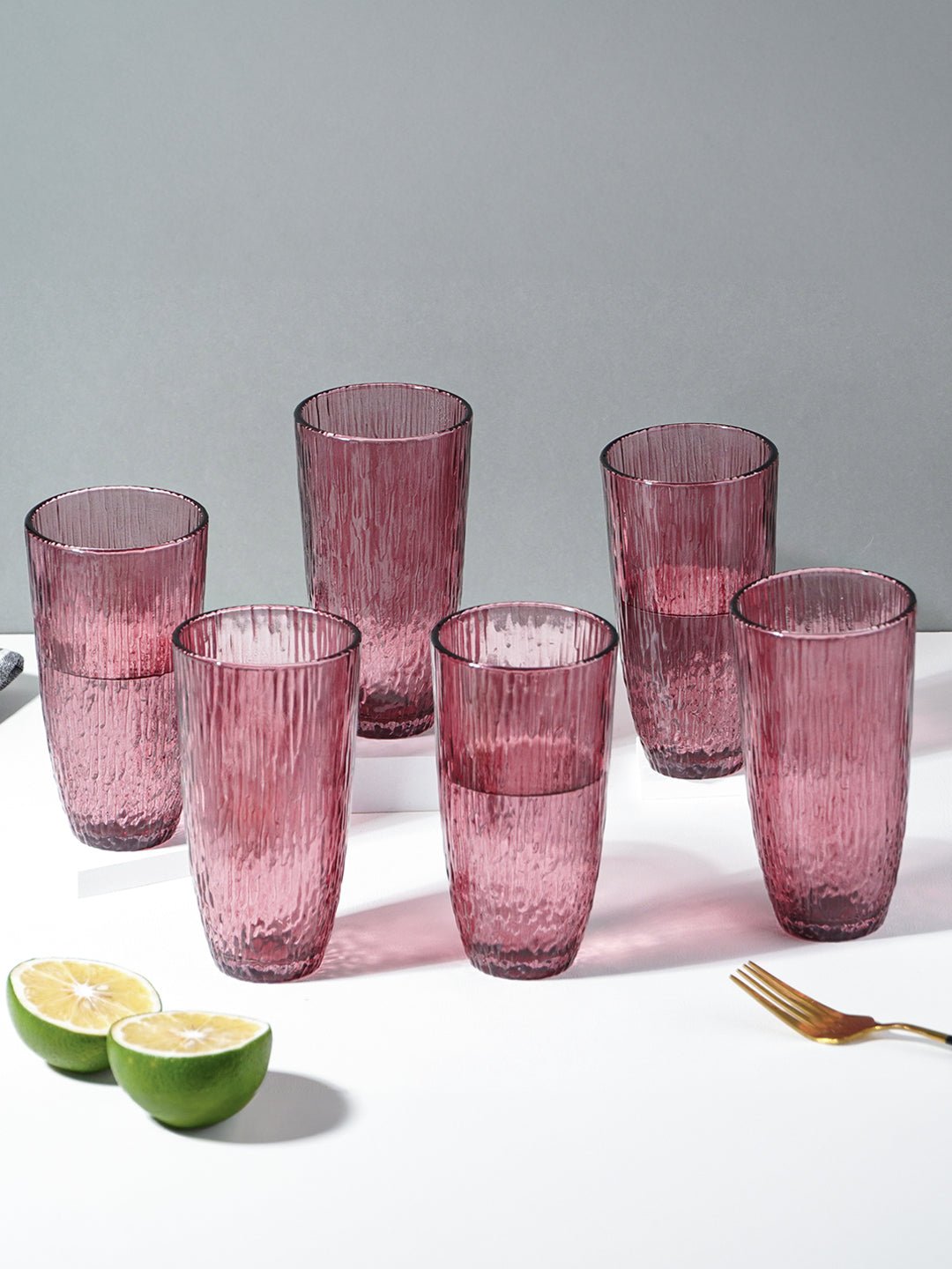 Ruby Red Ribbed Drinking Glasses - Set of 6 - The Golden Theory