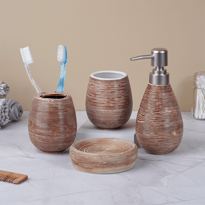 Rustic Brown Bathroom Set – Earthy Ceramic Bath Accessories - The Golden Theory