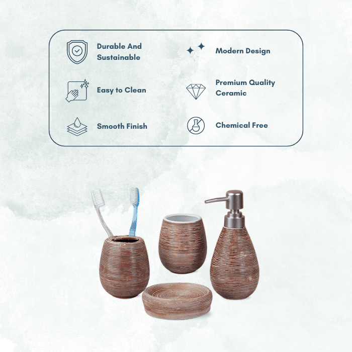 Rustic Brown Bathroom Set – Earthy Ceramic Bath Accessories - The Golden Theory