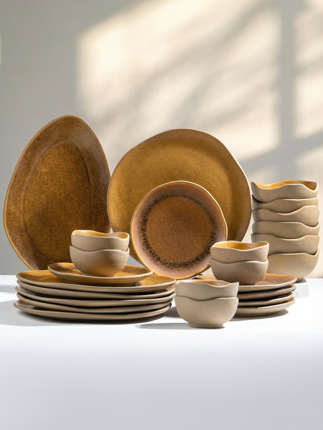 Rustic Brown Irregular Ceramic Dinner Set of 25 - The Golden Theory Main image