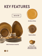 Rustic Brown Irregular Ceramic Dinner Set of 25 - The Golden Theory