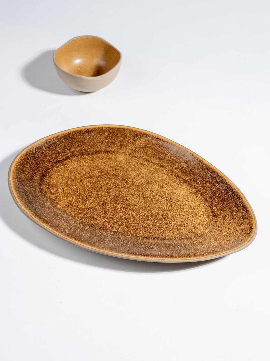 Rustic Brown Irregular Ceramic Platter - The Golden Theory Main image