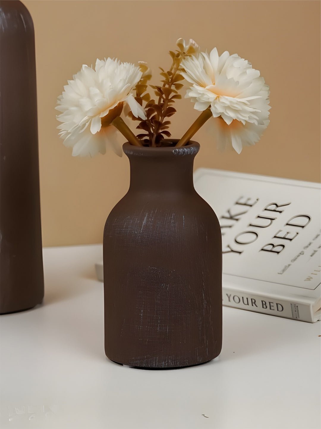 Rustic Brown Textured Bottleneck Vases | Set of 3 Secondary image