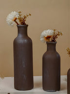 Rustic Brown Textured Bottleneck Vases | Set of 3 - The Golden Theory