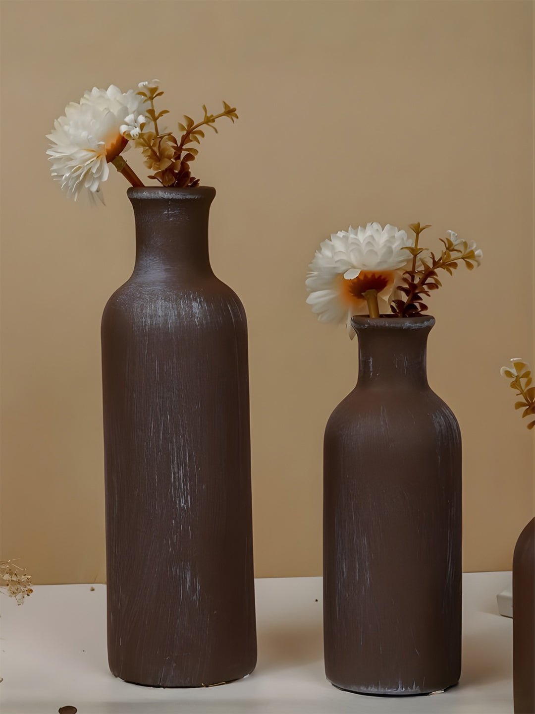 Rustic Brown Textured Bottleneck Vases | Set of 3 - The Golden Theory