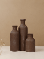 Rustic Brown Textured Bottleneck Vases | Set of 3 - The Golden Theory
