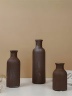Rustic Brown Textured Bottleneck Vases | Set of 3 - The Golden Theory