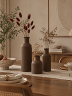 Rustic Brown Textured Bottleneck Vases | Set of 3 - The Golden Theory