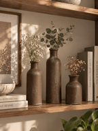 Rustic Brown Textured Bottleneck Vases | Set of 3 - The Golden Theory