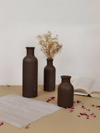 Rustic Brown Textured Bottleneck Vases | Set of 3 - The Golden Theory