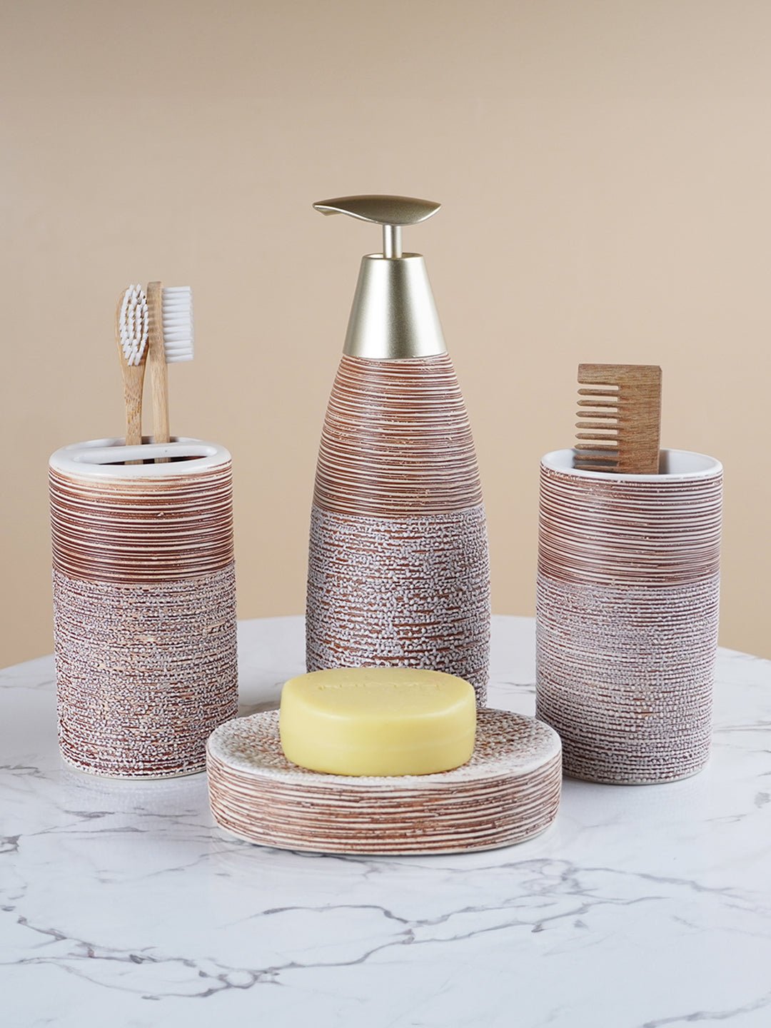 Rustic Ceramic Bathroom Accessory Set - The Golden Theory