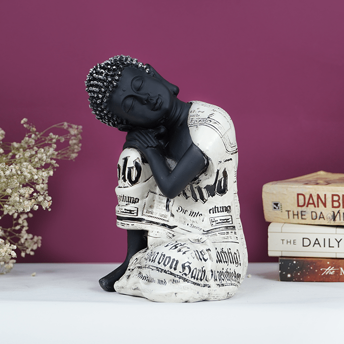 Serene Black and White Sleeping Buddha Statue - The Golden Theory