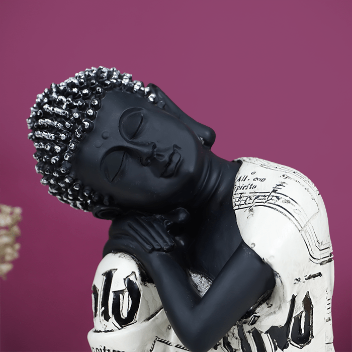 Serene Black and White Sleeping Buddha Statue - The Golden Theory